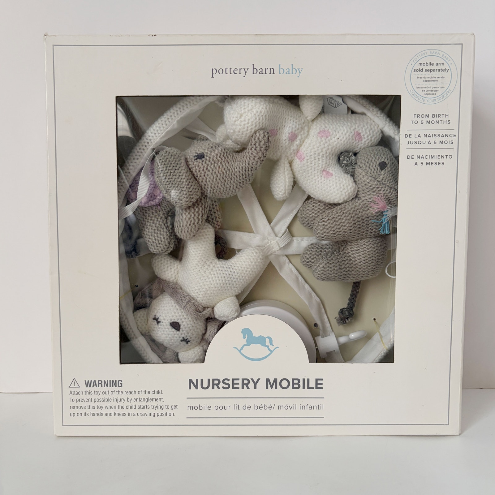 Pottery Barn Baby Knit Animal Friends Musical Crib Mobile White Nib Discontinued — image 3 of 8